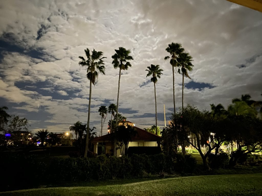 Evening view from back patio at Bahia 155 overlooking Isla del Sol golf course
