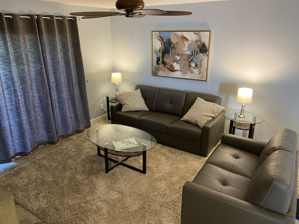 Living room interior of Bahia 155 Isla del Sol vacation condo near St. Pete Beach