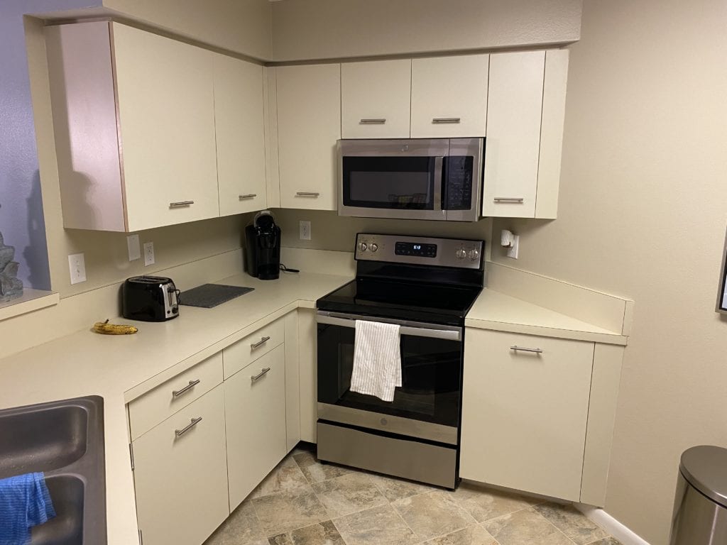 Kitchen view at Bahia 155 – fully stocked for meal preparation